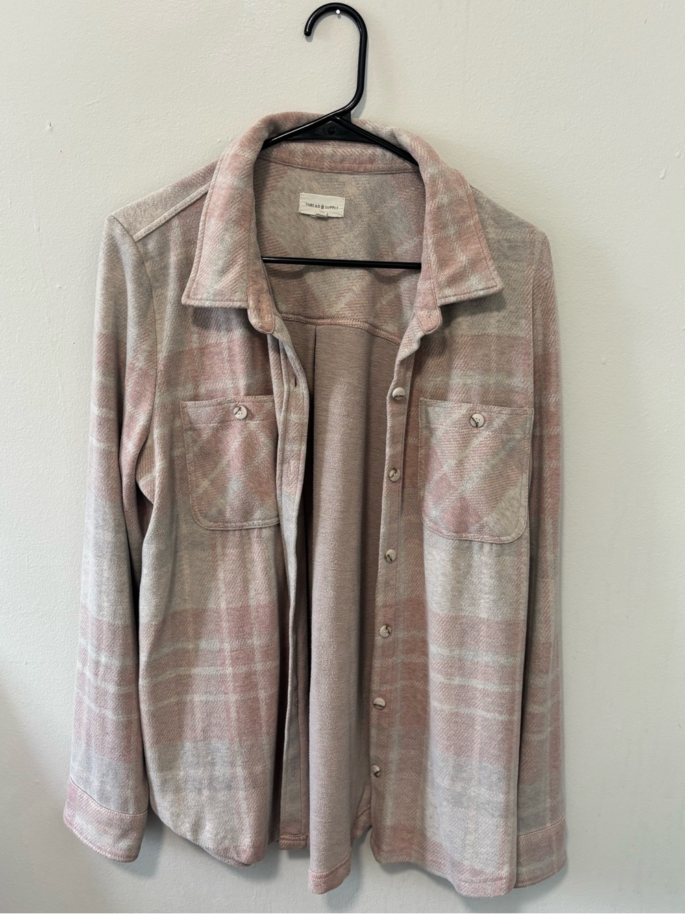Thread & Supply Pink and Cream Plaid Lightweight Shacket